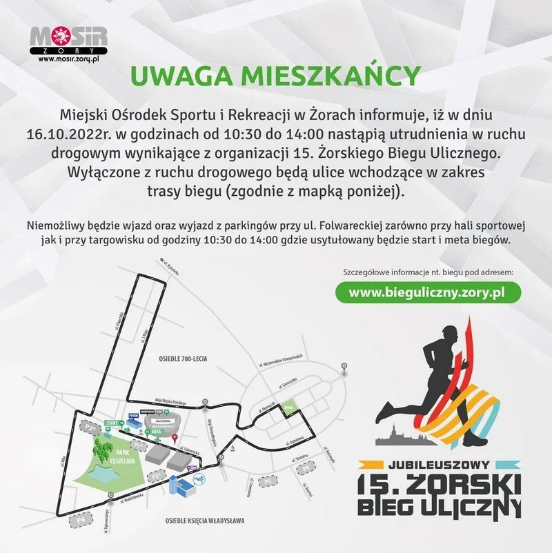 XV Żorski Bieg Uliczny już w niedzielę. Przygotujcie się na utrudniani w ruchu drogowym