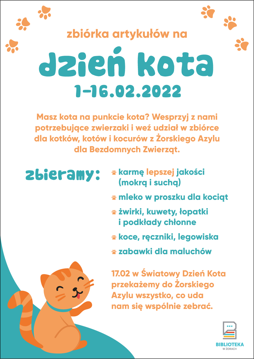 Dzień Kota 2022: przyjdź do biblioteki i wesprzyj koty z Żorskiego Azylu dla Bezdomnych Zwierząt