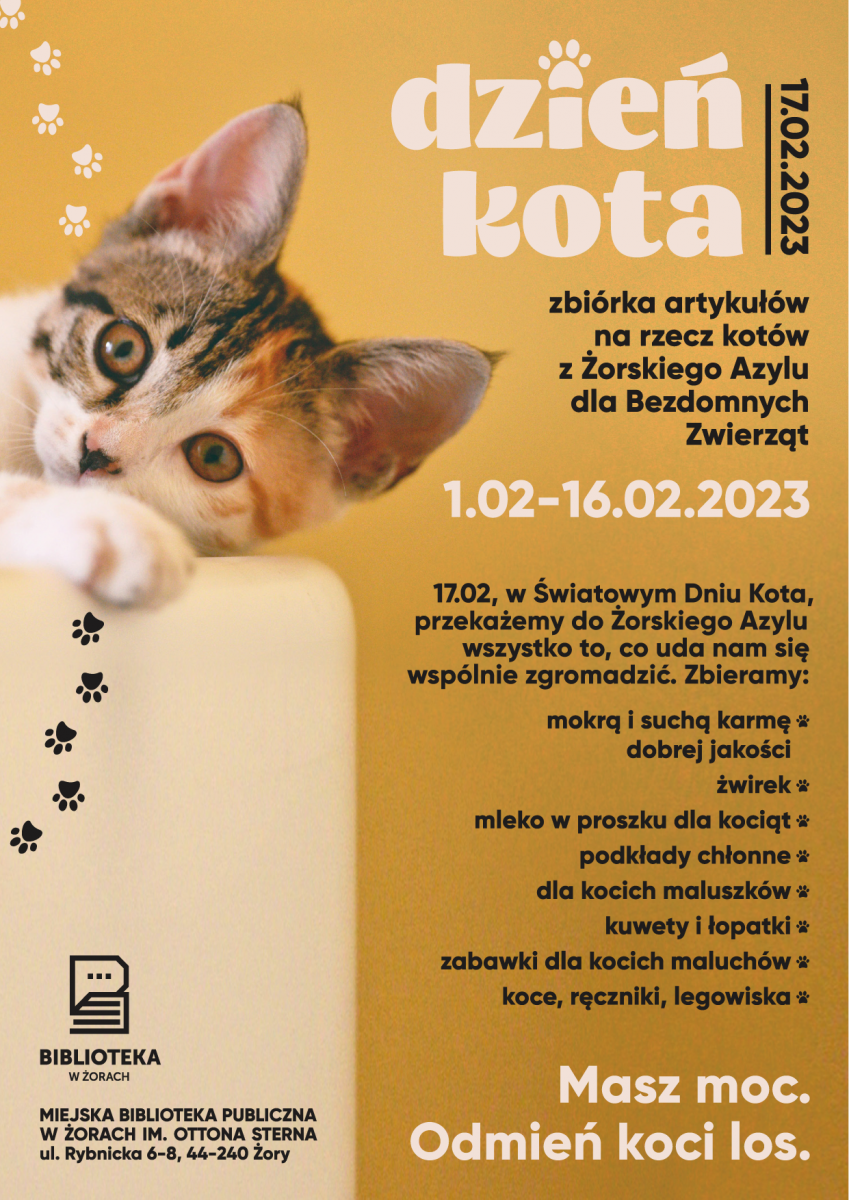 Dzień Kota. W bibliotece organizują zbiórkę artykułów na rzecz kotów z Żorskiego Azylu dla Bezdomnych Zwierząt