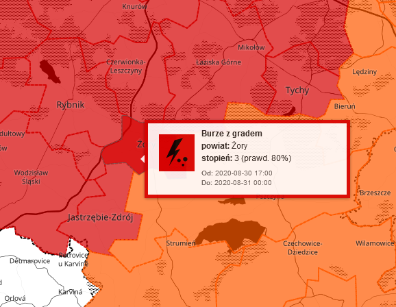 Ostrzeżenie przed burzami z gradem - 30 sierpnia