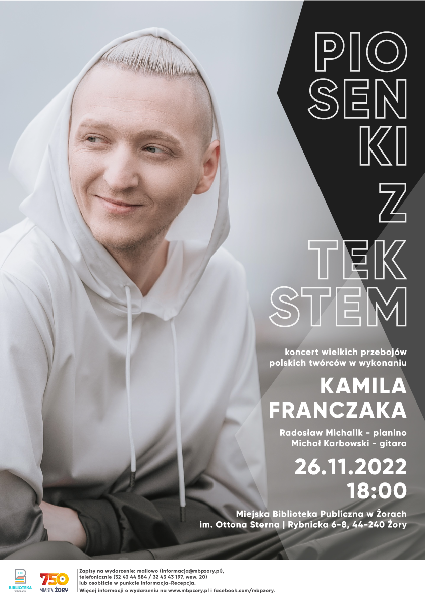 "Piosenki z tekstem" - koncert Kamila Franczaka w żorskiej bibliotece